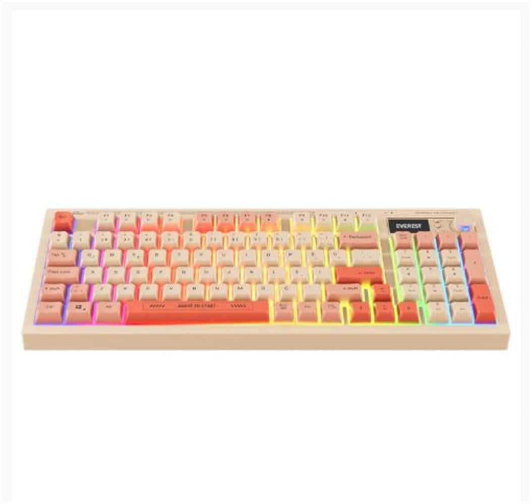 Everest KB-85 SILENT PRO Kablosuz Bej-Pembe-Turuncu SESSİZ RGB Wireless 2.4Ghz  Q Oyuncu Klavyesi