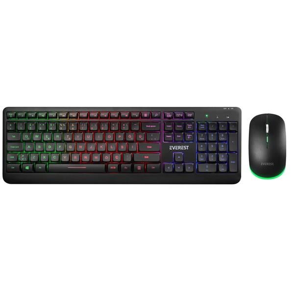 EVERST Q TR KM-1500 Siyah Kablosuz Rainbow Aydınlatmalı Q Multimedia Klavye + Mouse Set
