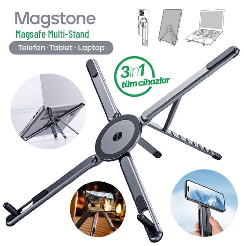Feny FN-MS10 Magstone 360° Dönebi·len Ayarlanabi·li·r Kademeli· 3i·n1 Magsafe Laptop Stand