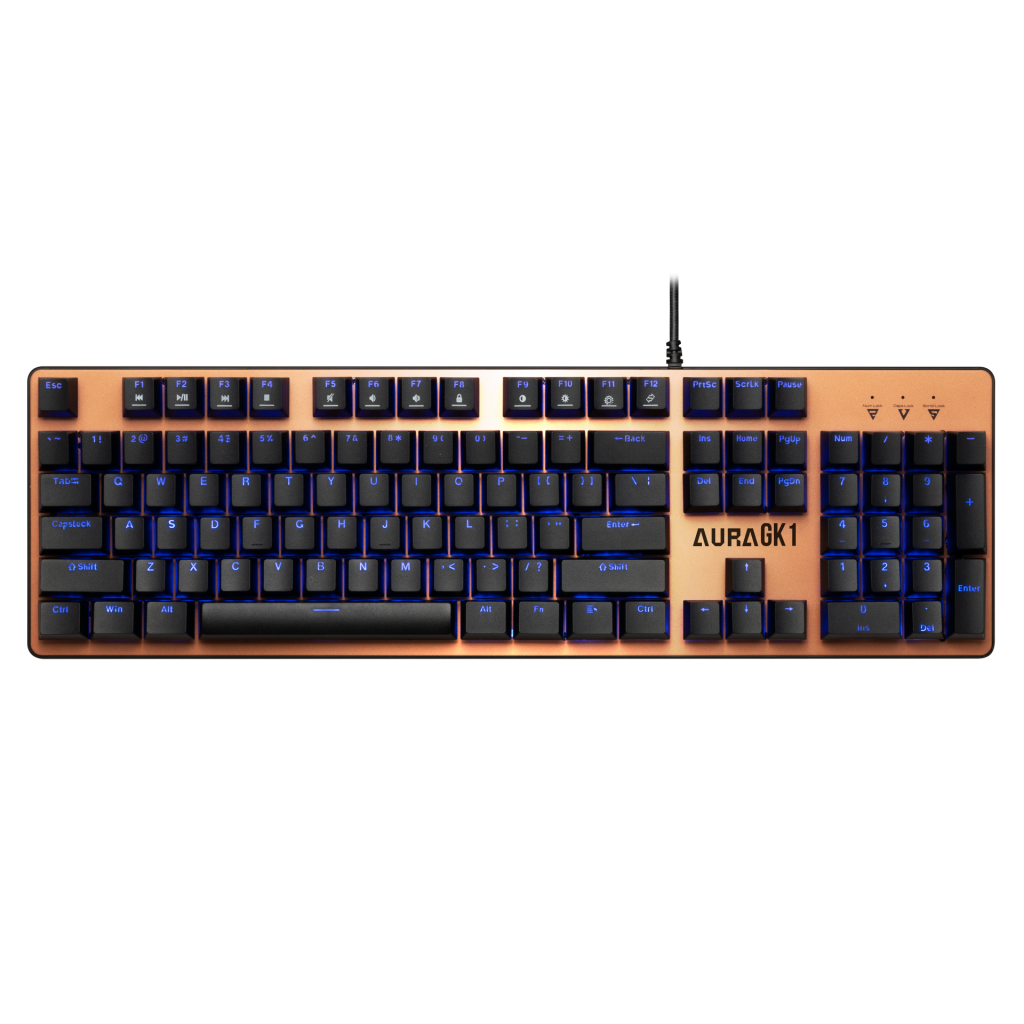 GAMDIAS AURA GK1, USB Kablolu, İngilizce,  Çok Renkli Arka Aydınlatma, Red Mekanik Switch, Bronz Edition, Gaming Klavye