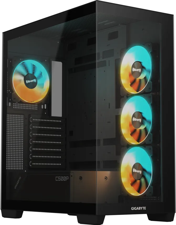 GIGABYTE C500 Panoramic Stealth Ön ve Yan Paneli Temperli Cam 4x ARGB Fanlı Gizli Konnektör Uyumlu Siyah Mid Tower Kasası