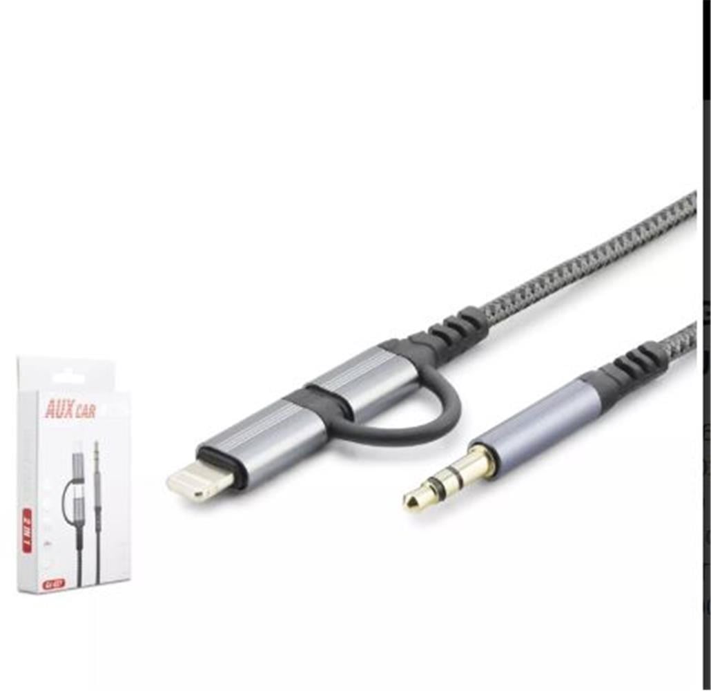 HADRON GJ-027 3.5MM TO TYPE-C + LIGHTNING KABLO AUX CAR SİYAH