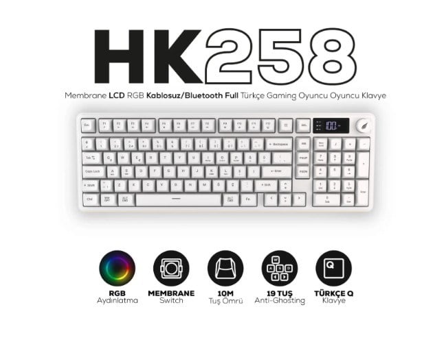 HAWK GAMING HK258W MEMBRANE LCD RGB KABLOSUZ BLUET