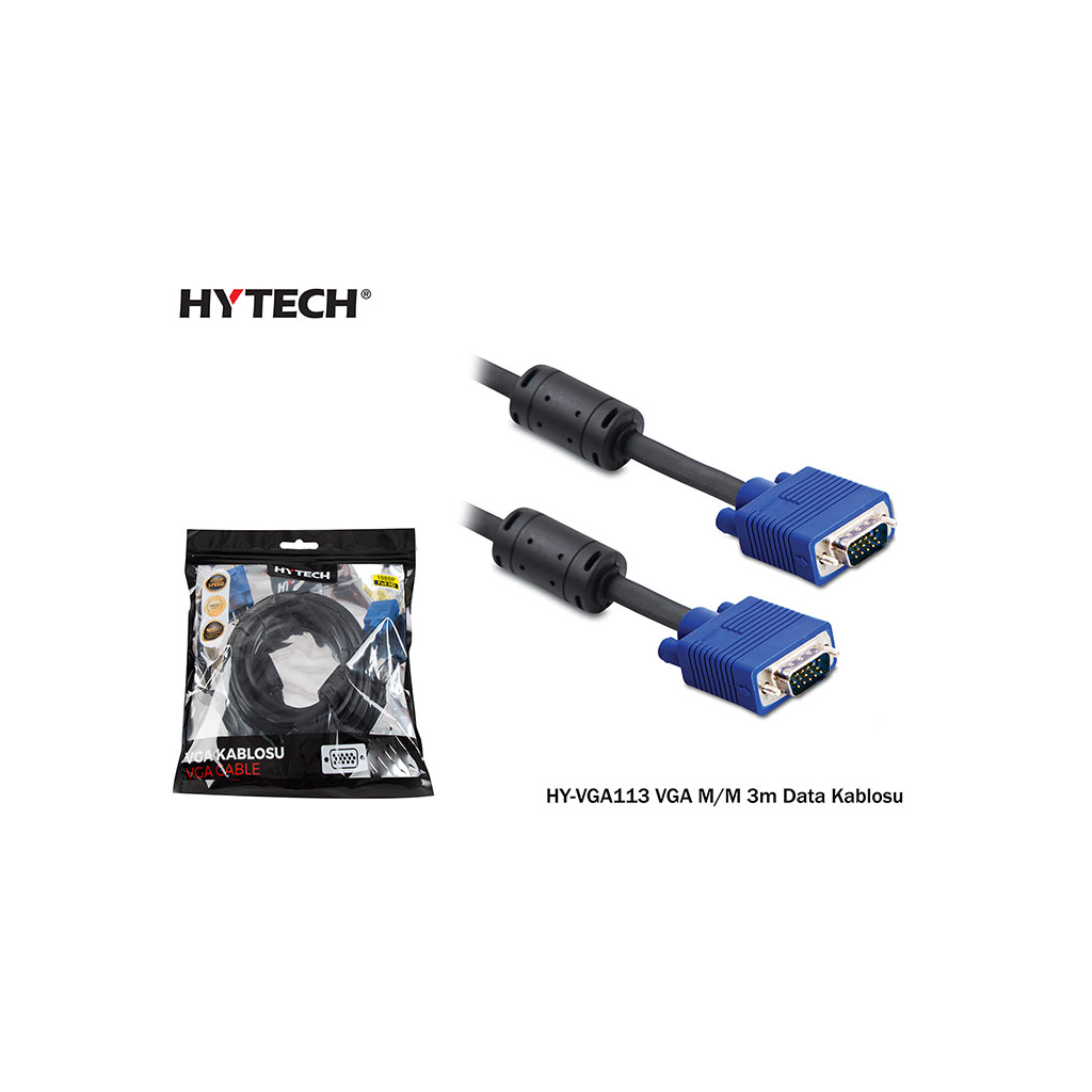 HYTECH HY-VGA113, 15Pin, İki Ucu Erkek, 3mt, VGA Kablosu