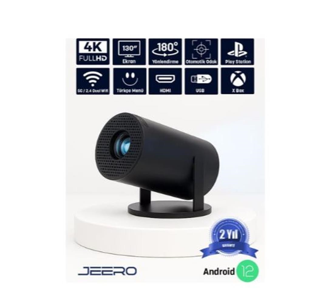 JEERO HY300PRO 4K ANDROID12 PORTABLE PROJEKTÖR (950-4K-ANDROID)SİYAH