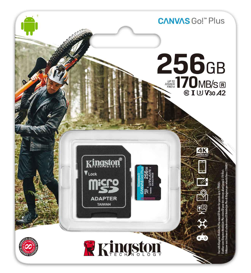 Kingston Canvas Go Plus SDCG3/256GB Class10 UHS-I U3 A2 V30 256 GB Micro SD KartKingstonFlash (Micro) KartB05587