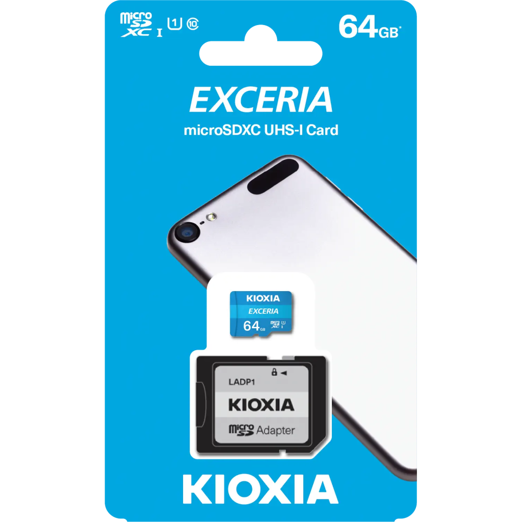 KIOXIA 64GB Exceria, LMEX1L064GG2, UHS-1, CL10, 100Mb/s, MicroSD Kart Bellek (SD Adaptörlü)