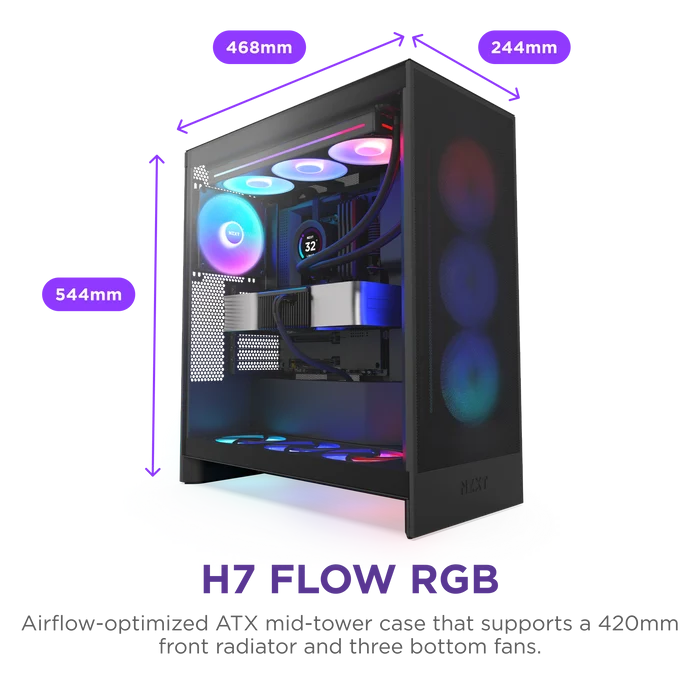 NZXT H7 FLOW 2024 CM-H72FB-R1 RGB Gaming EATX PC Kasası