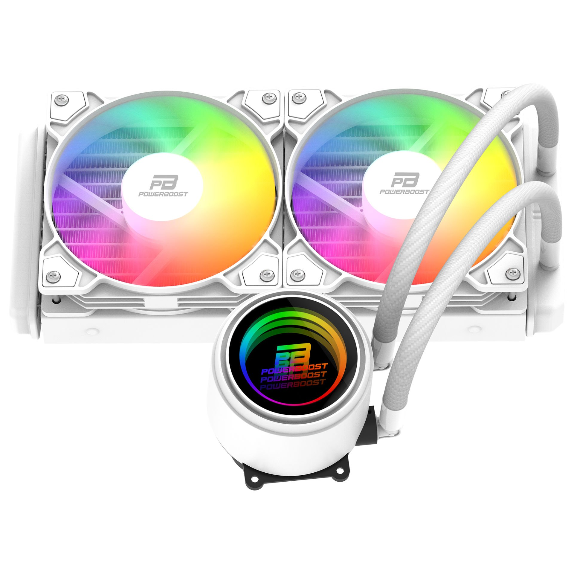 POWERBOOST 240MM CIRCLE 240W PB-LCS-CR240W Rainbow Fanlı AM5-1851p Sıvı Soğutmalı İşlemci Fanı Beyaz