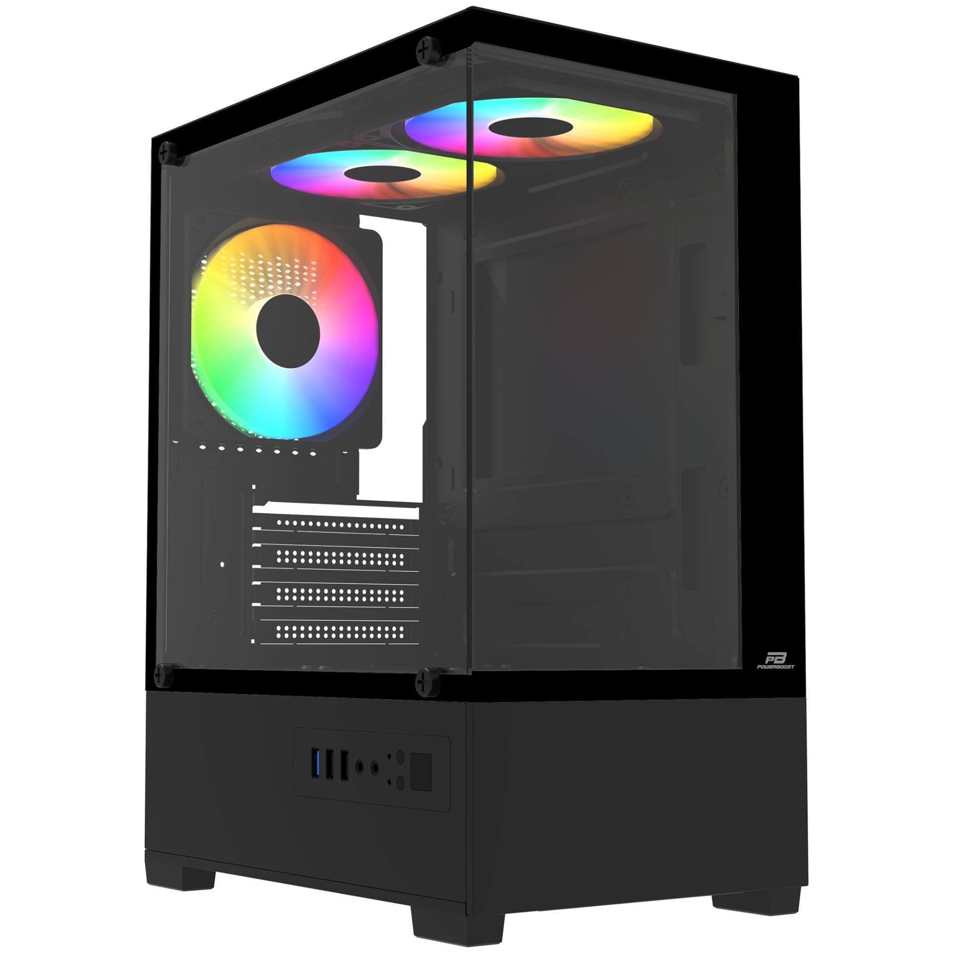 PowerBoost M5001B 500W 3*12cm Rainbow Fanlı USB 3.0 Seaview M-ATX Gaming Siyah KasaPOWERBOOSTBilgisayar KasasıB0-M5001B