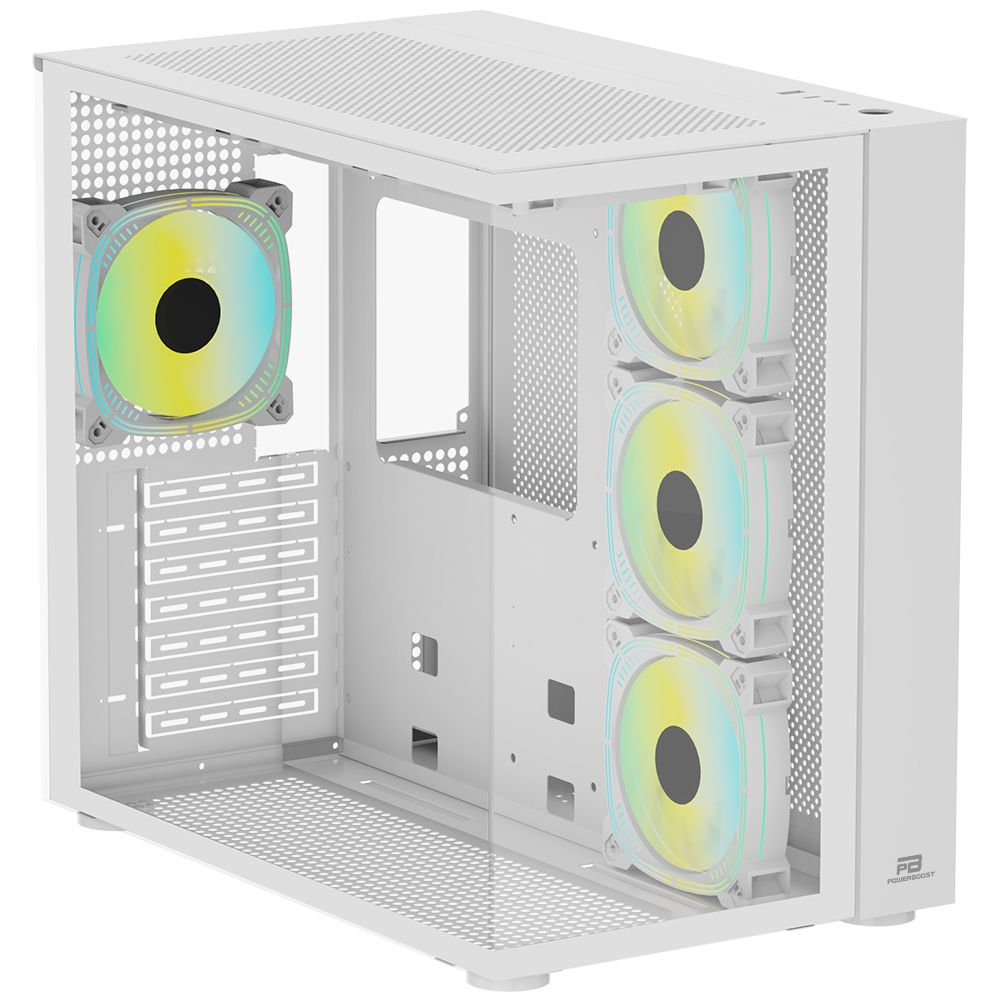 POWERBOOST PB-SS02W Sea View 7-RGB Fanlı Gaming Mid-Tower PC Kasası Beyaz