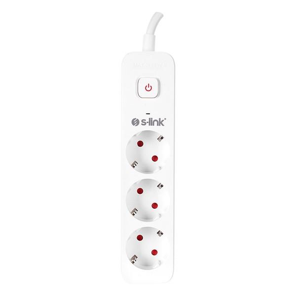 S-link SPG301S 1.5m 3x1.5mm 100% Bakır 750 Joule 3 lü Anahtarlı Akım Korumalı Priz
