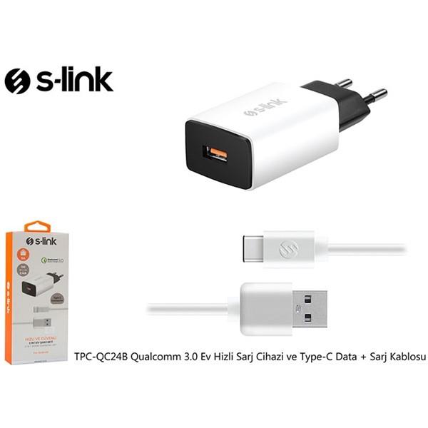 S-link TPC-QC24B Qualcomm 3.0 Ev Hizli Sarj Cihazi ve Type-C Data + Sarj Kablosu