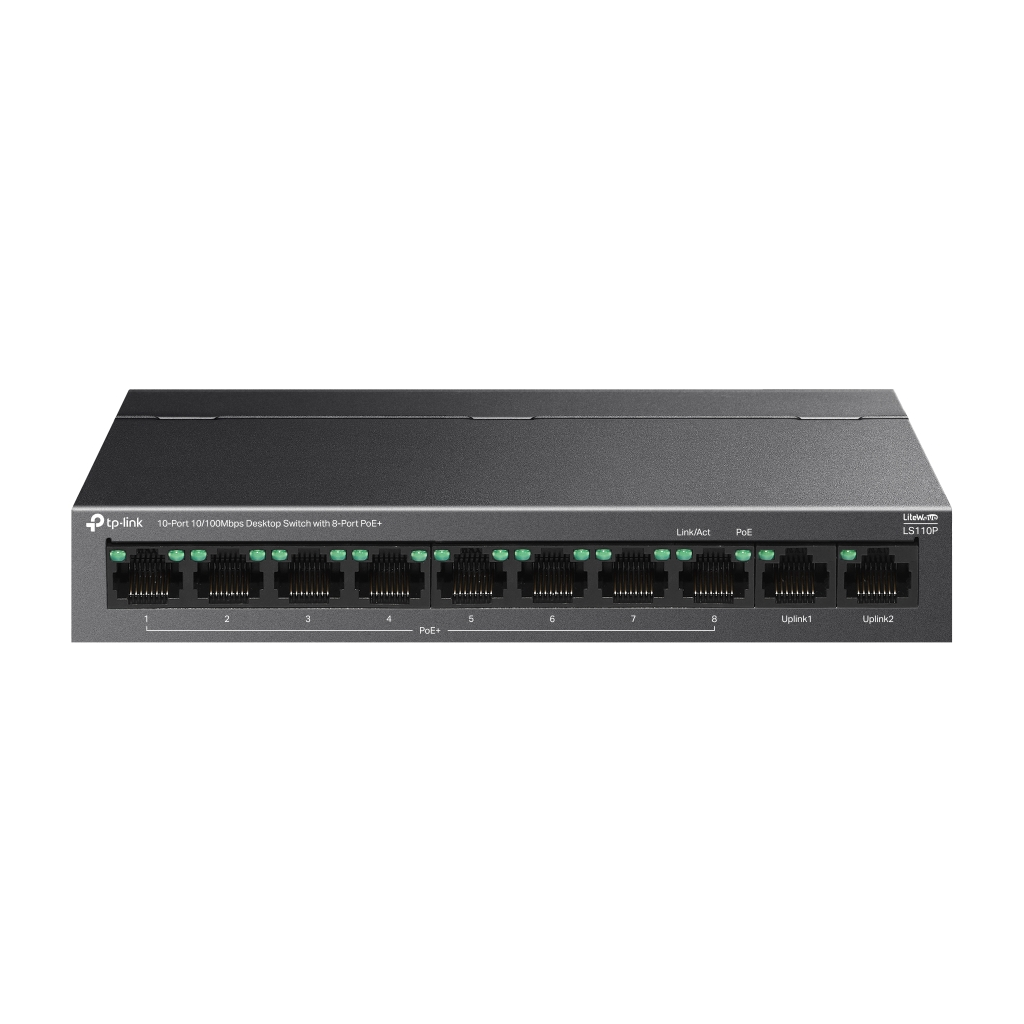 TP-LINK LS110P, Green Tech, 10 Port, MeggaBit, 8 Port PoE+ 96W, Metal Kasa, Yönetilemez, Masaüstü Switch