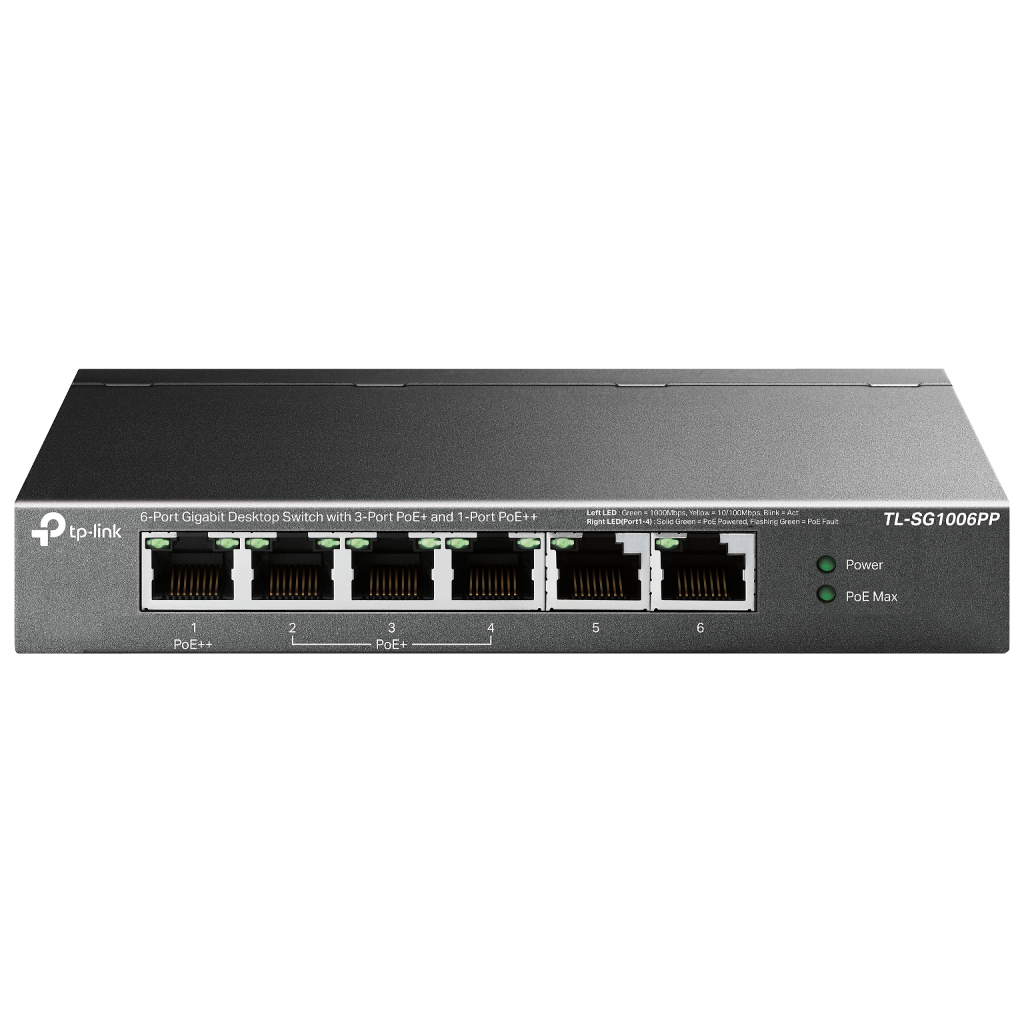 TP-LINK TL-SG1006PP 6 Port, GigaBit, Metal Kasa, 4 Port PoE, 64W, Yönetilemez, Masaüstü Switch
