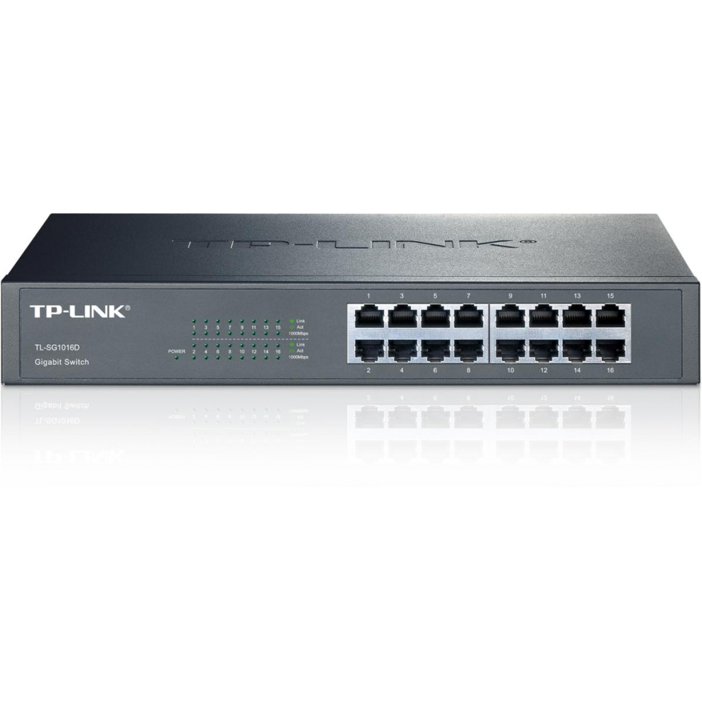 TP-LINK TL-SG1016D, 16 Port, GigaBit, Metal Kasa, Yönetilemez, Rackmount Switch