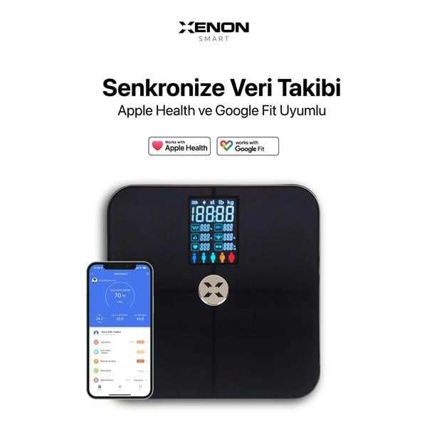 XENON Smart X8702 Su Kas Vücut Kitle Endeksi Kilo Ölçer Tartı Bluetooth Bağlantılı,Nabız Ölçümlü