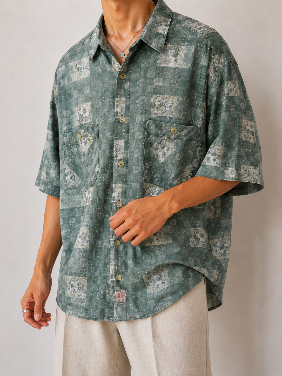1980s Buket Motifli Oversize Gömlek