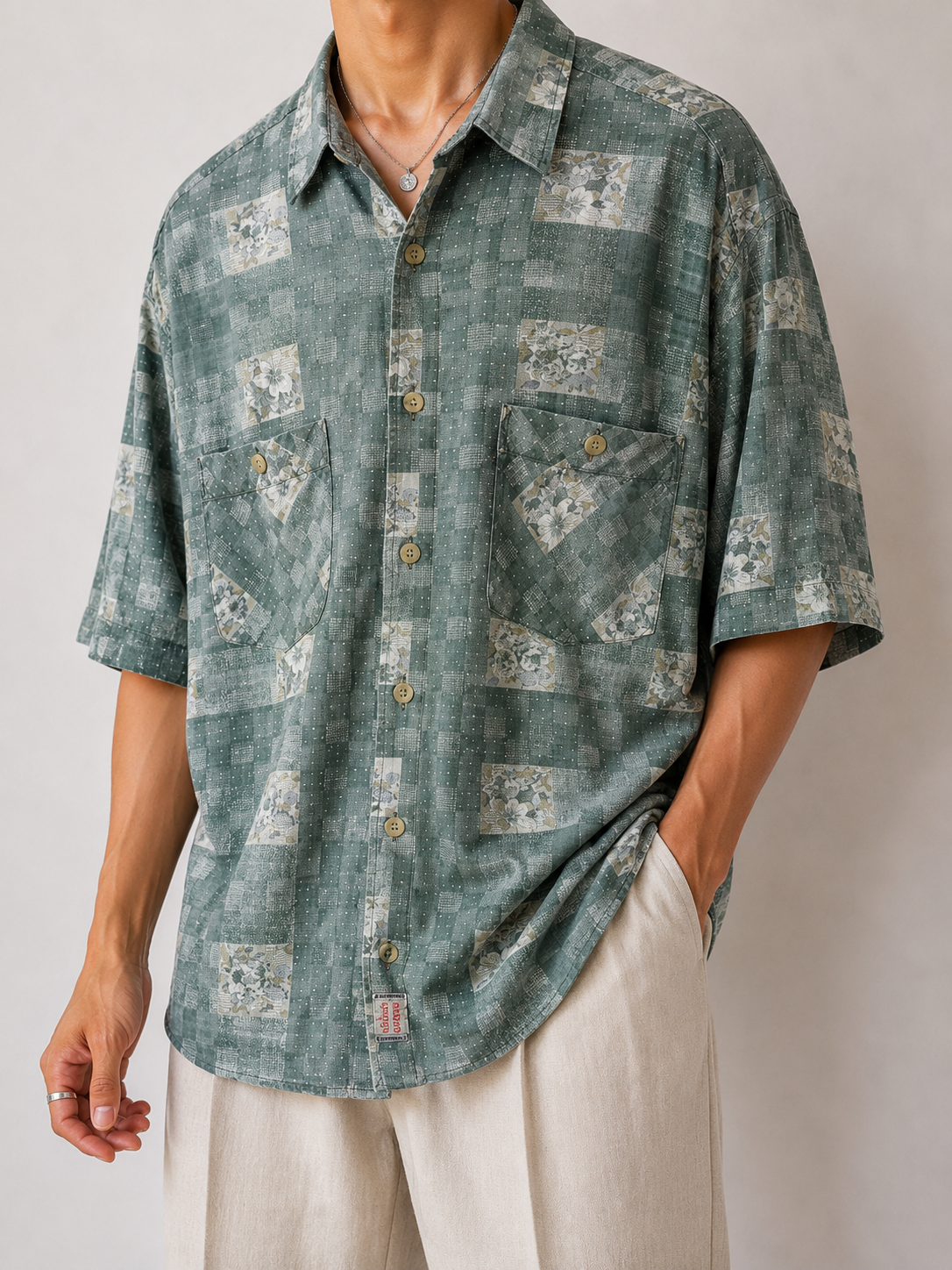 1980s Buket Motifli Oversize Gömlek
