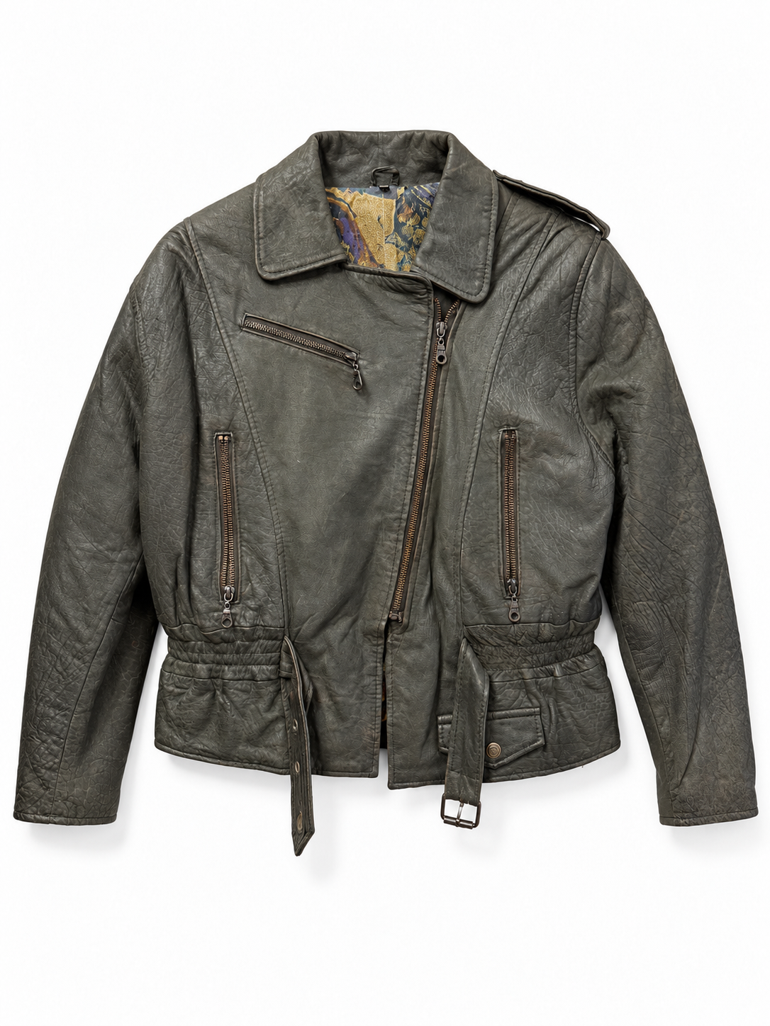 1980s Classic Biker Kemerli Deri Ceket