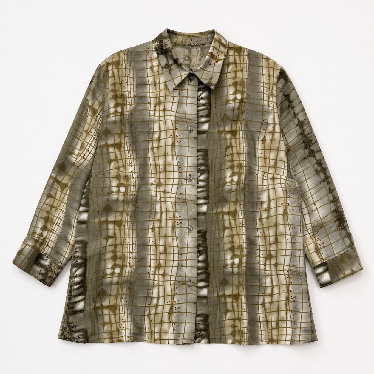 1980s Haki&Yeşil Batik Gömlek