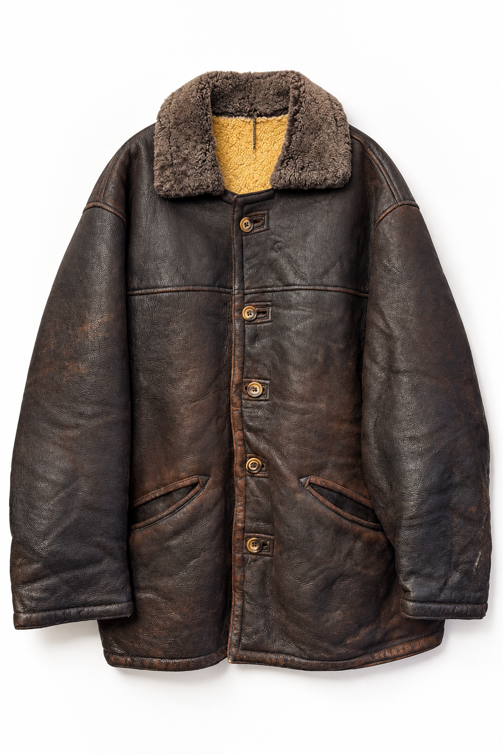 1980s İçi Kürklü Shearling Kaban/Deri Ceket