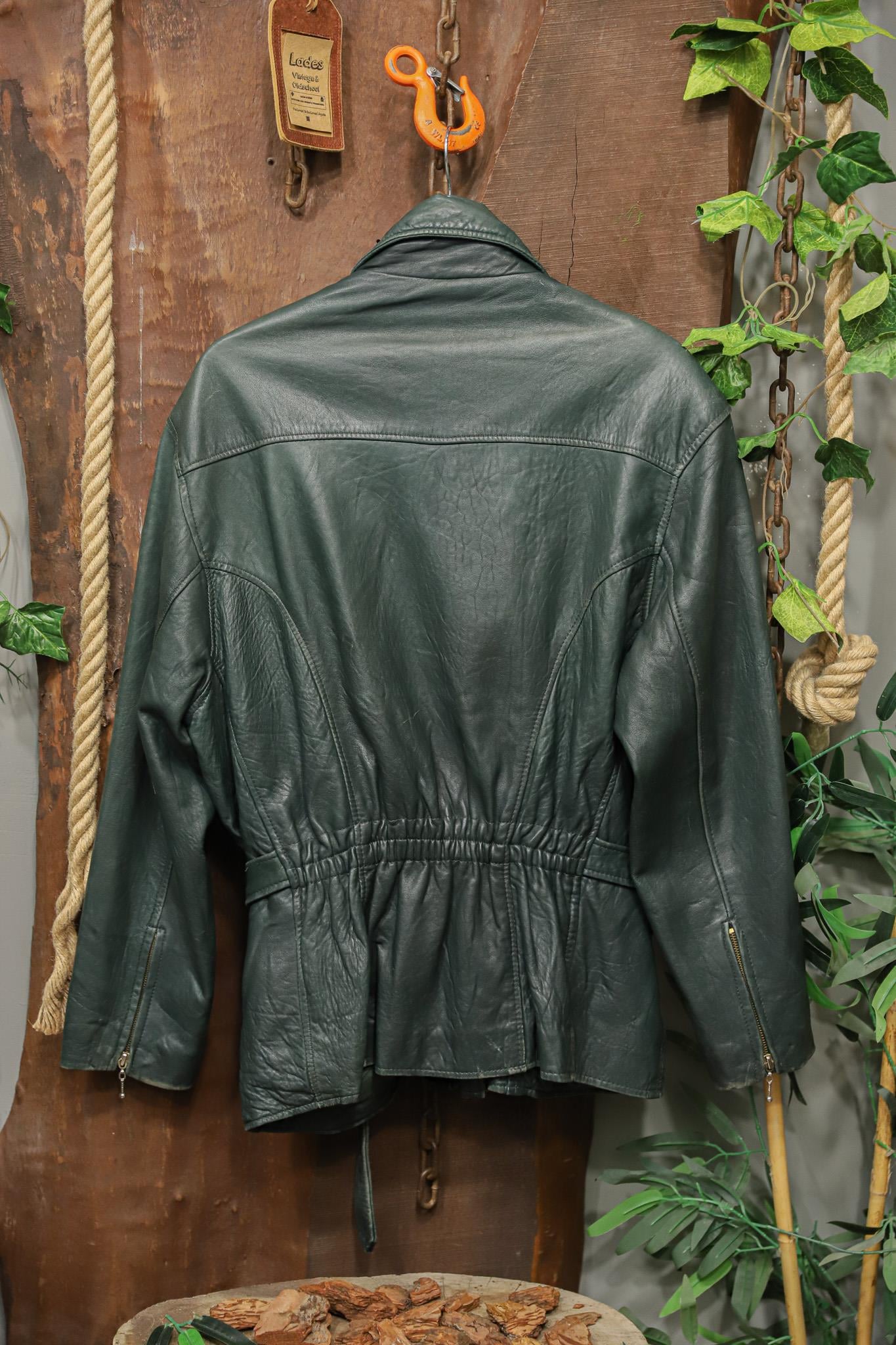 1980s Teal Green Biker Deri Ceket