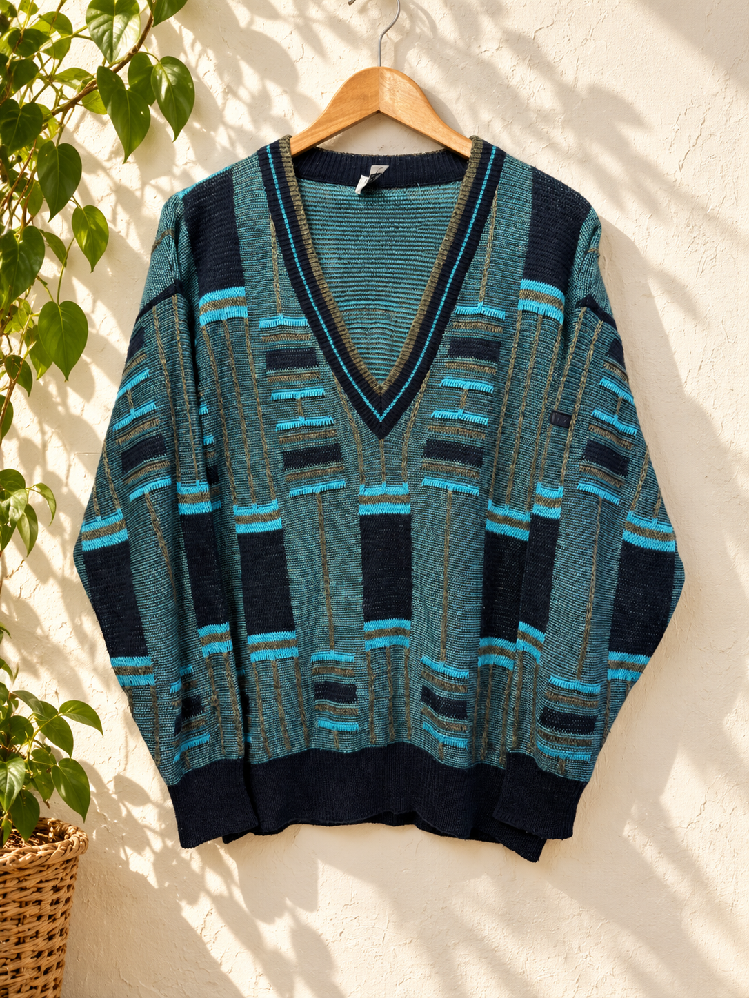 1980s V-Neck Örgü Kazak