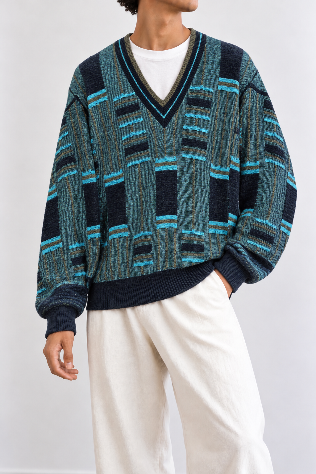 1980s V-Neck Örgü Kazak