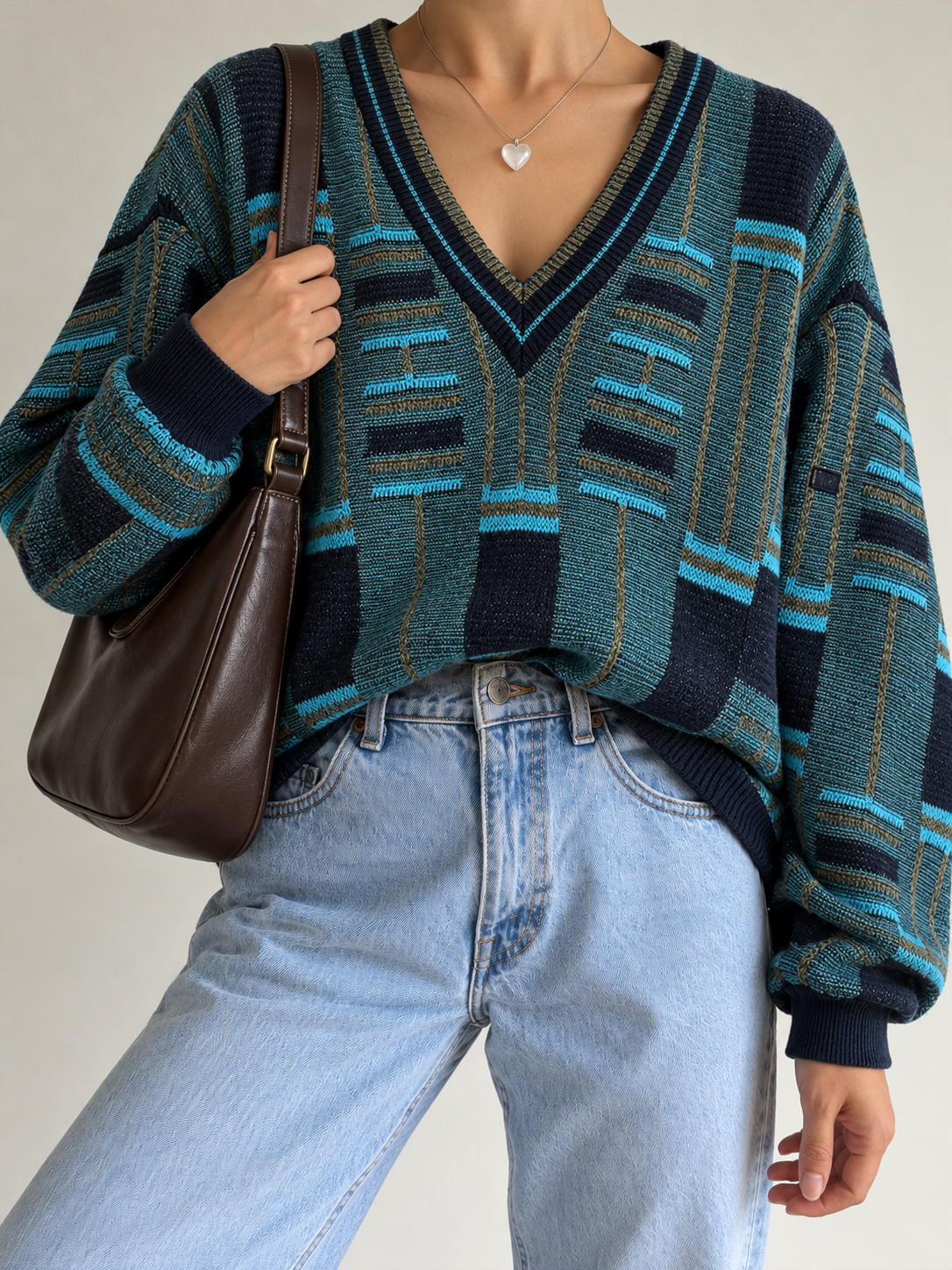 1980s V-Neck Örgü Kazak