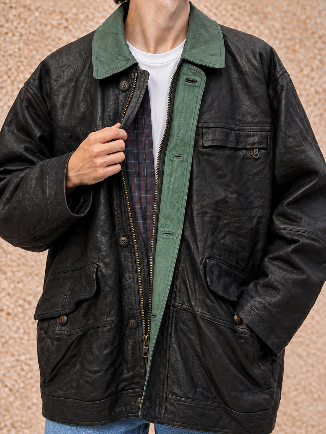 1989 Yaka Detaylı Casual Deri Ceket