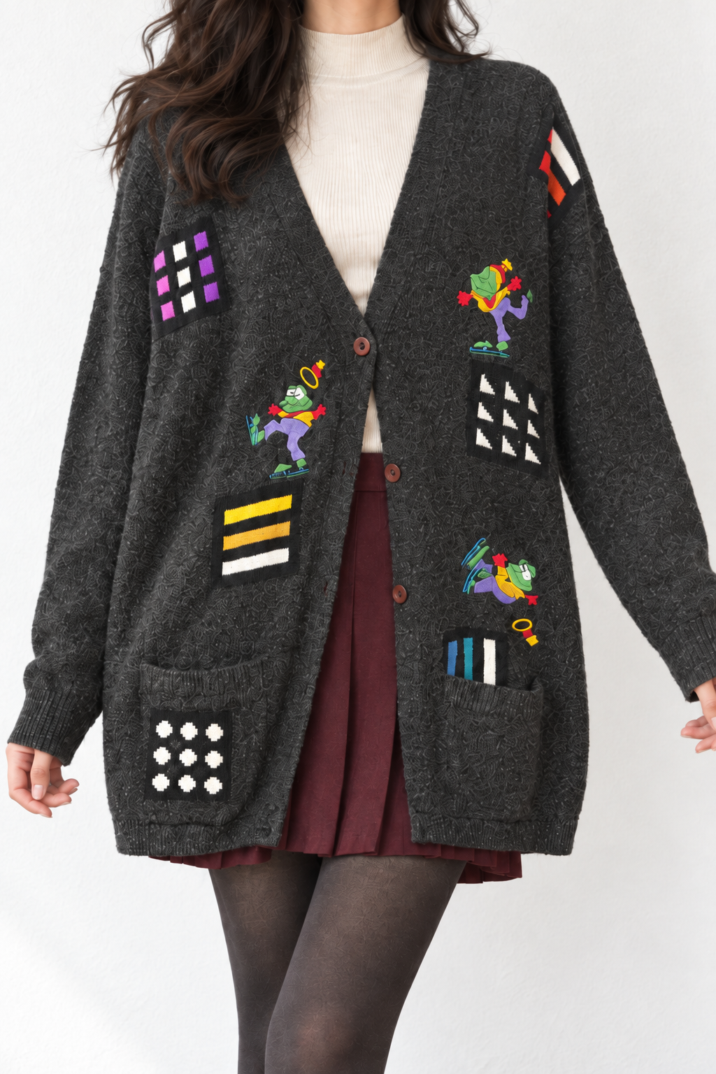 1990s Drops Charcoal Örgü Hırka