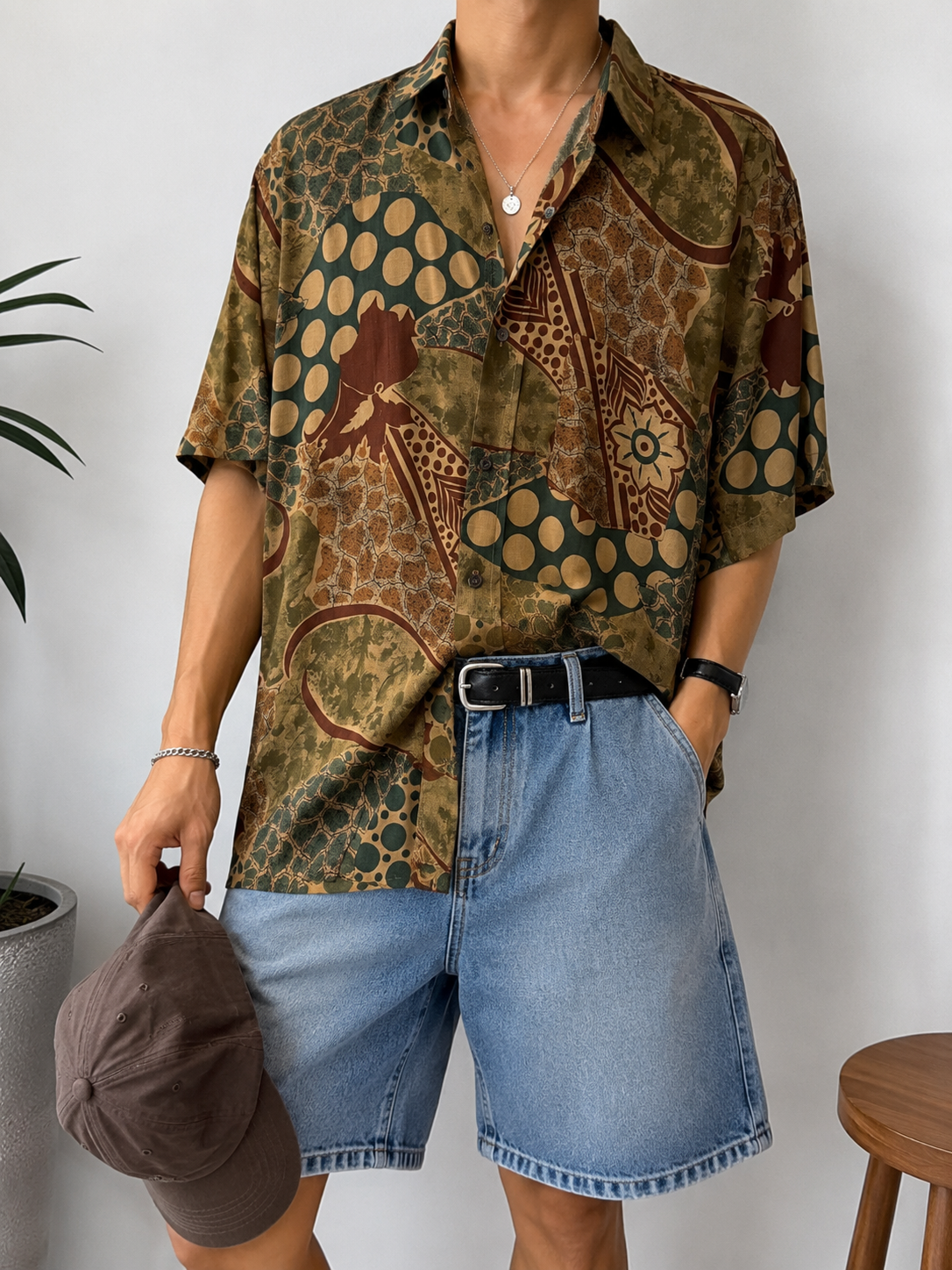 1990s Earth Tone Oversize Gömlek