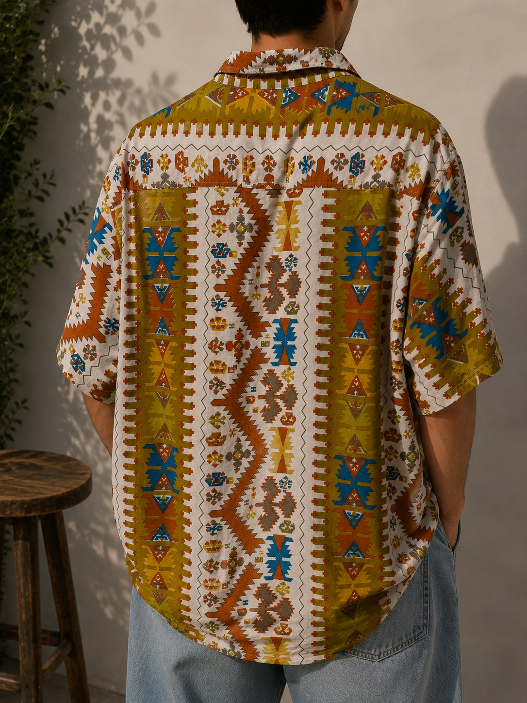 1990s Etnik Kilim Motifli Gömlek