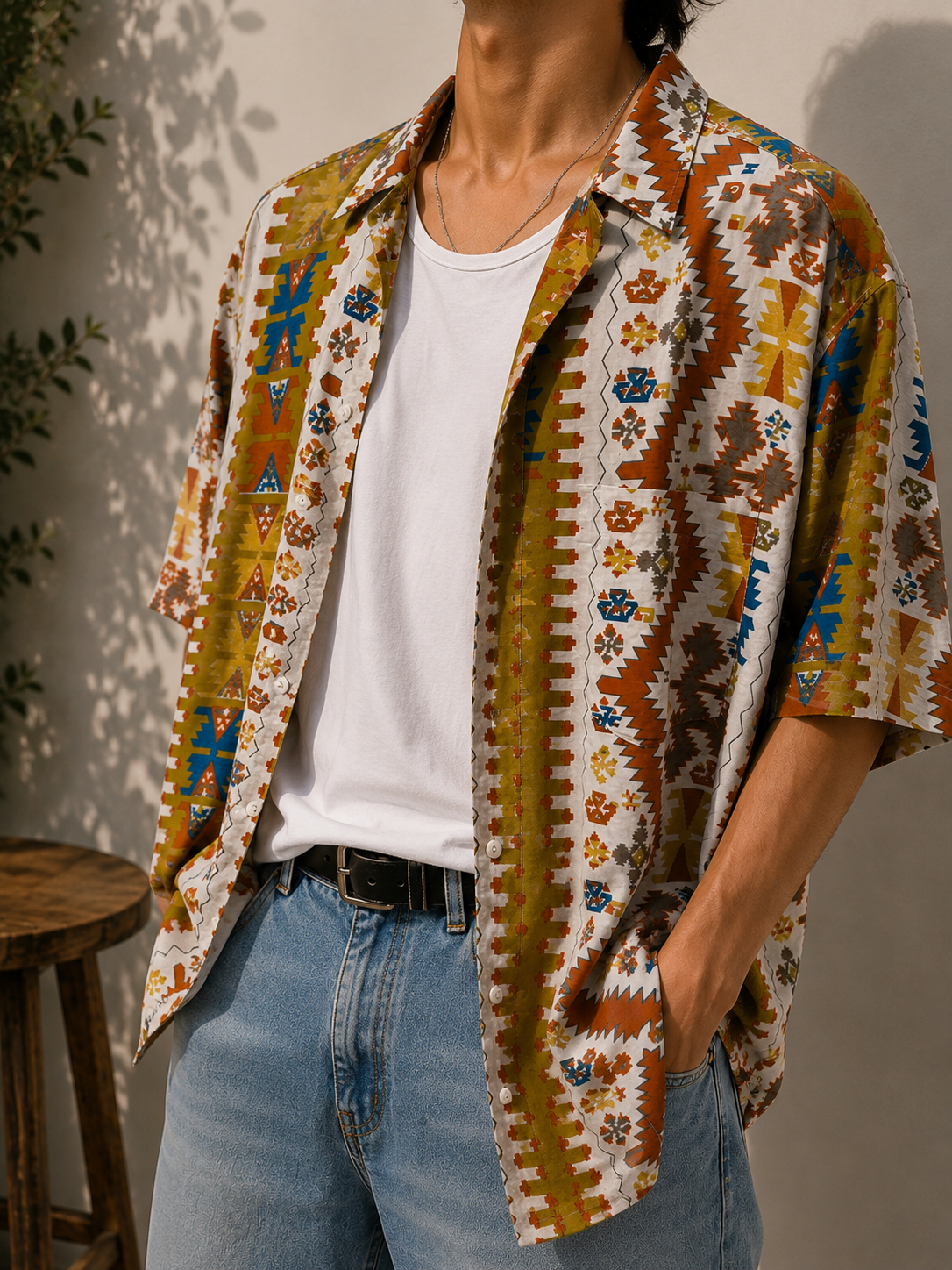 1990s Etnik Kilim Motifli Gömlek