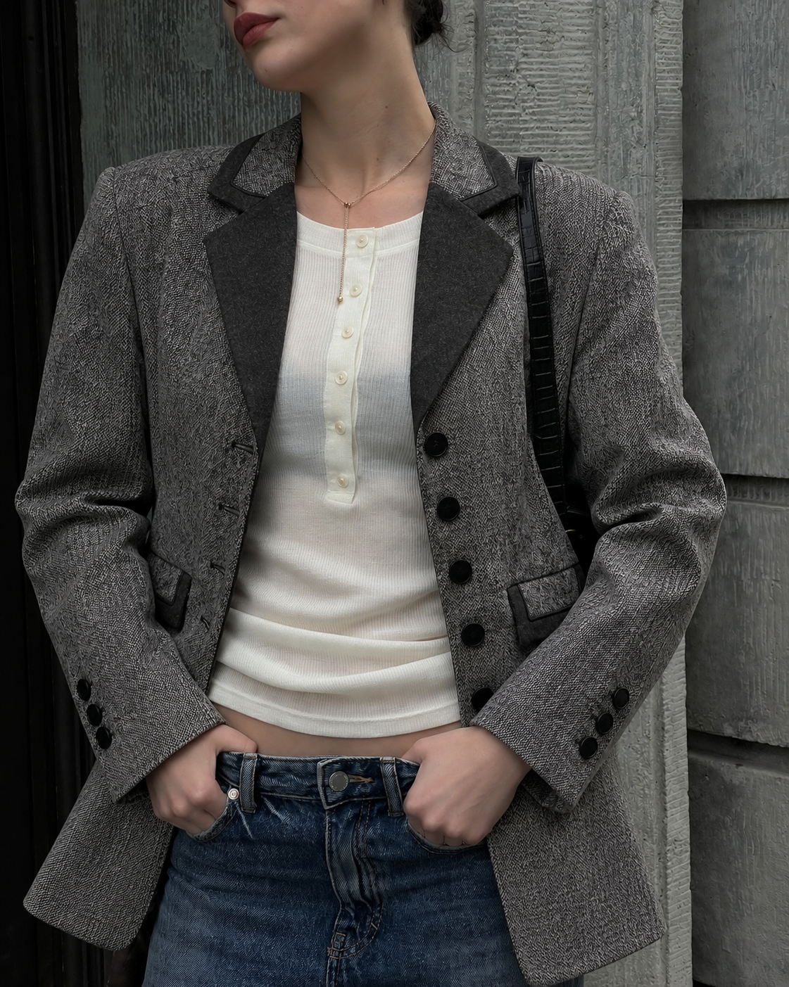1990s Melange Contrast Blazer Ceket