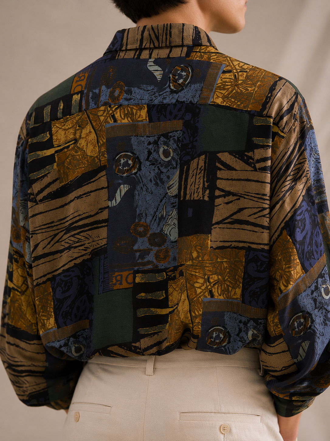 1990s Renk Palet Desenli Oversize Gömlek