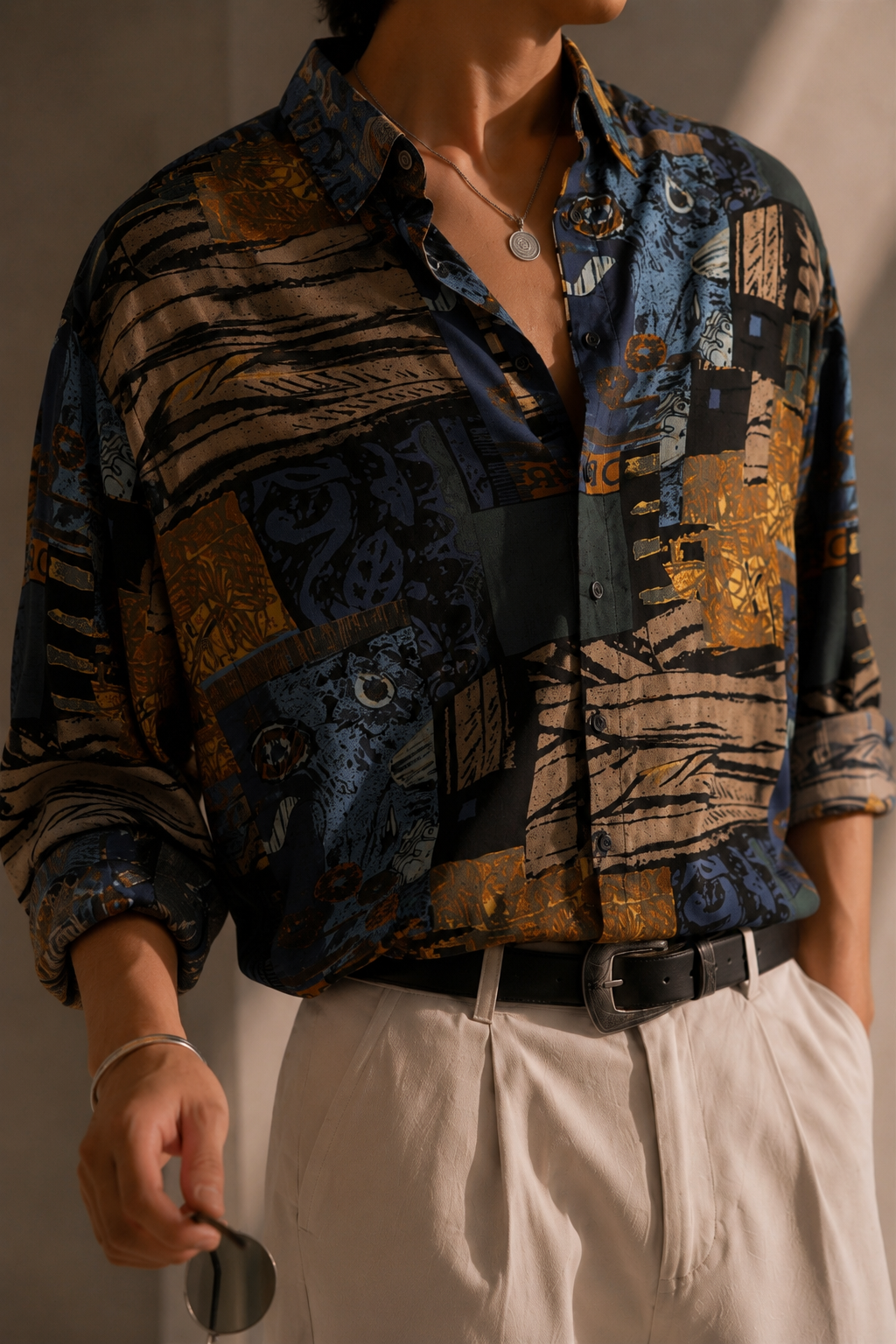 1990s Renk Palet Desenli Oversize Gömlek