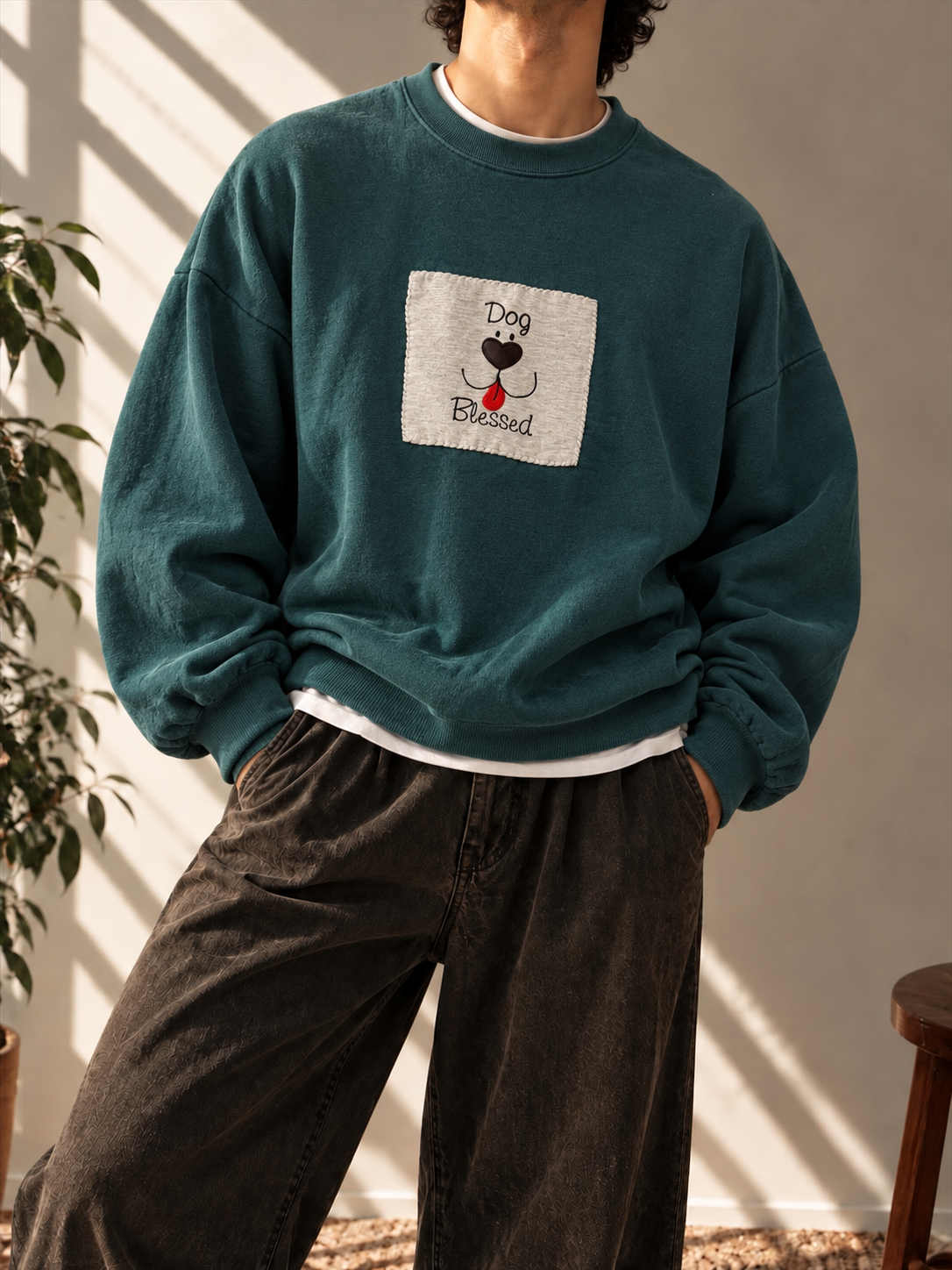 2000s Dog Blessed Oversize Sweatshirt