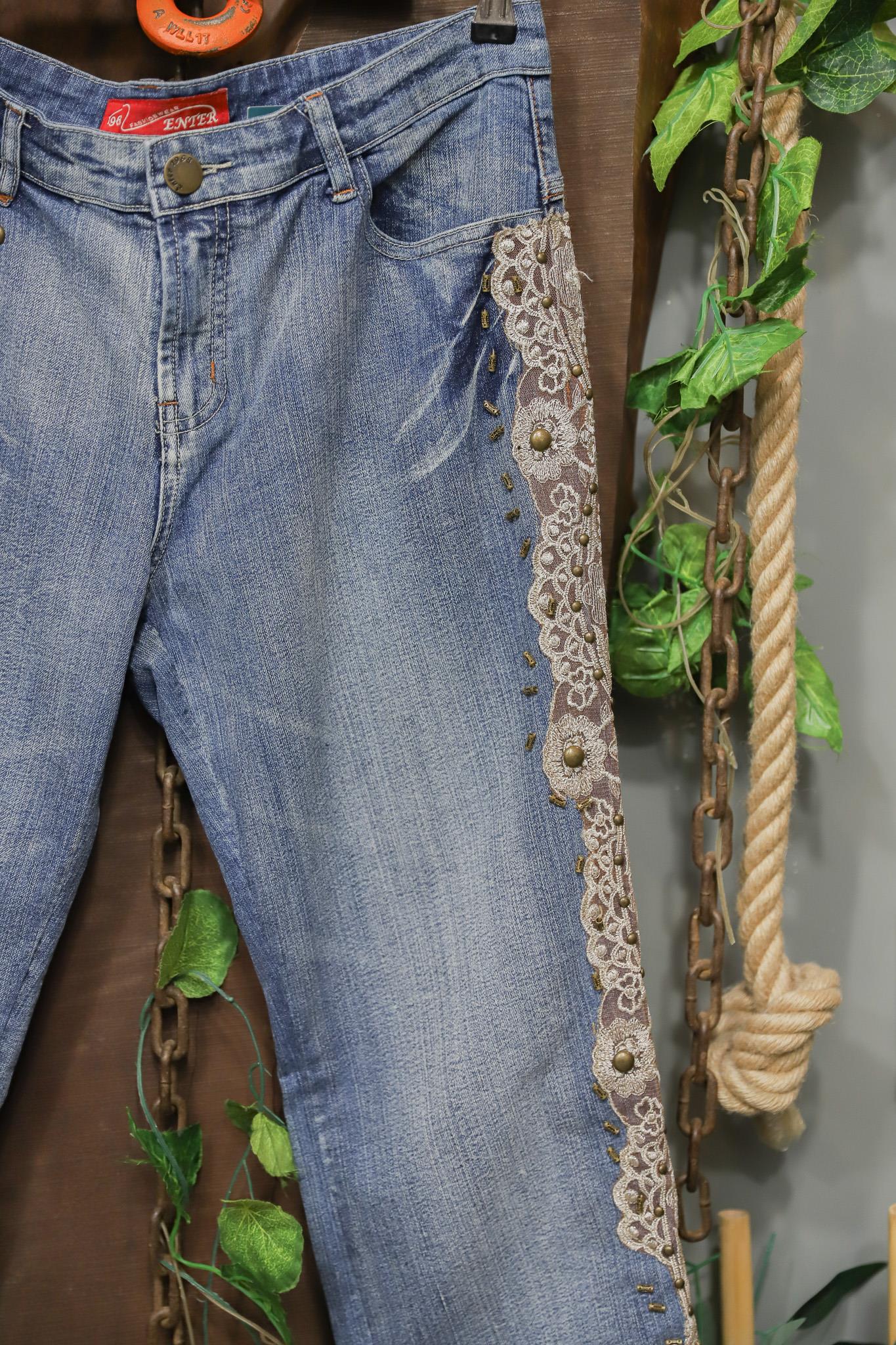 2000s İspanyol Paça Lace Dantel Jean Pantolon