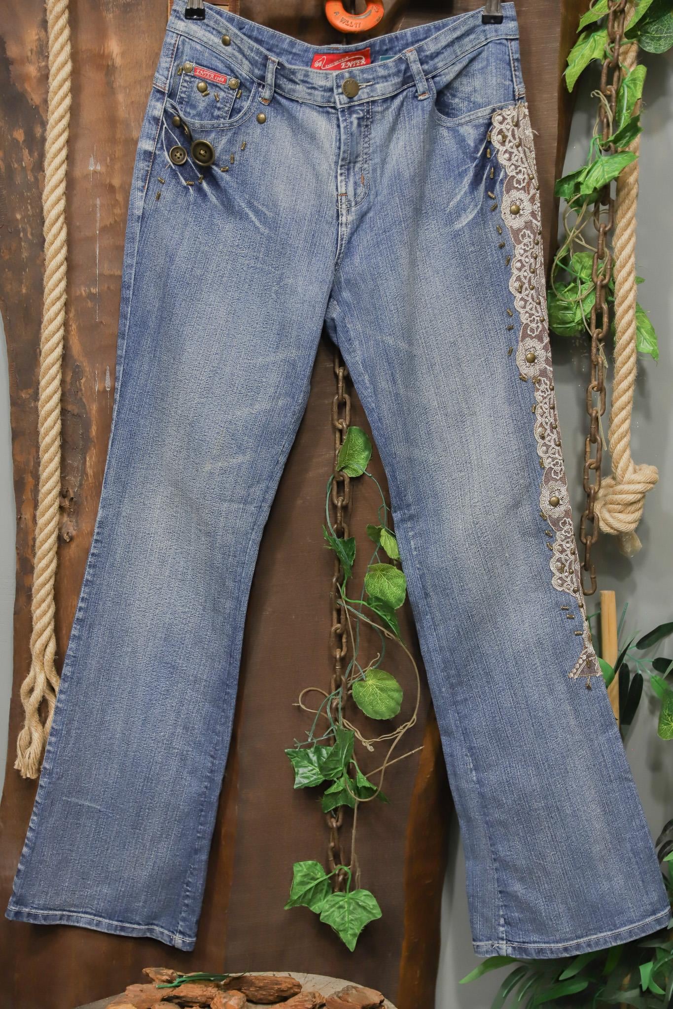 2000s İspanyol Paça Lace Dantel Jean Pantolon