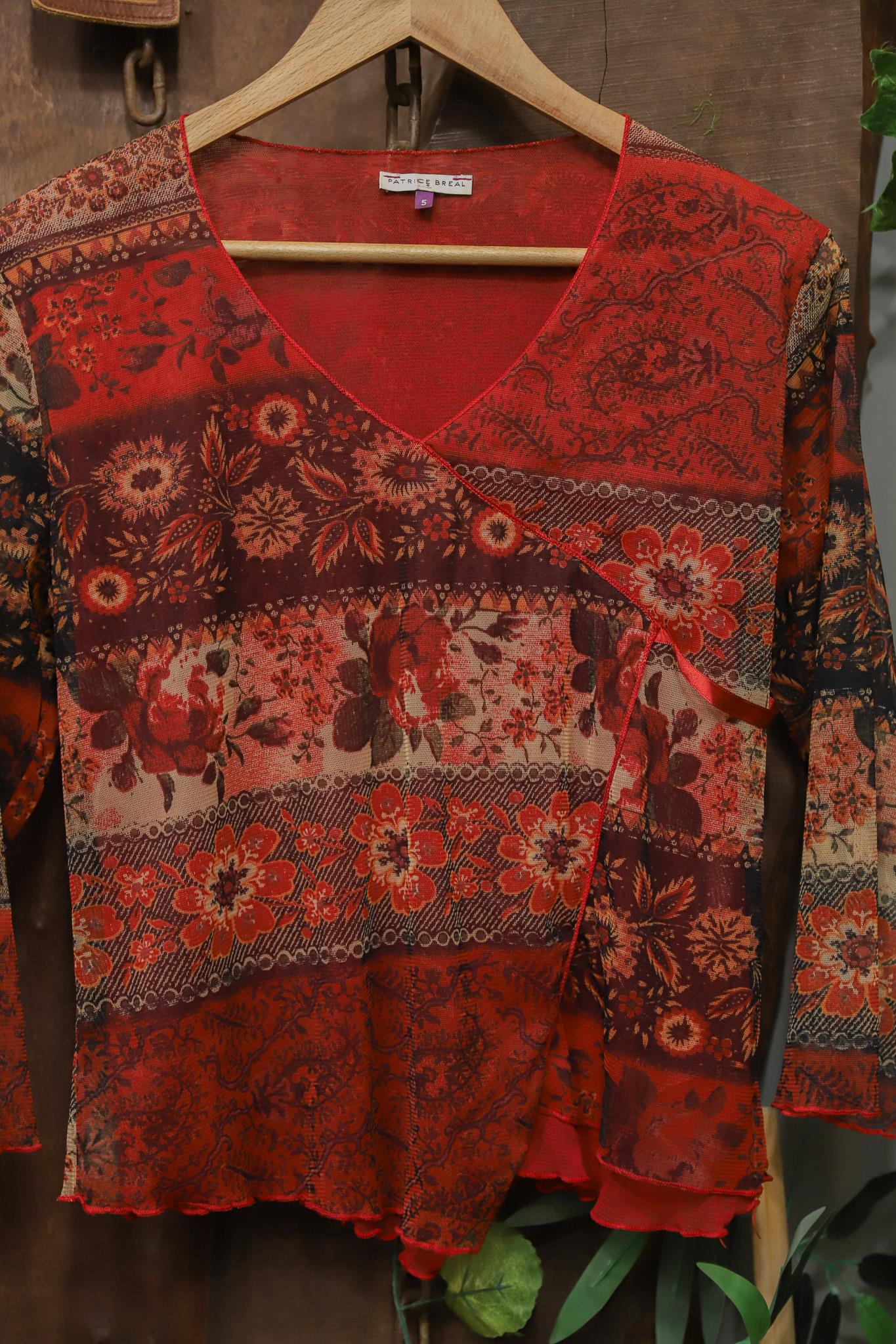 2000s Red Paisley Boho Bluz