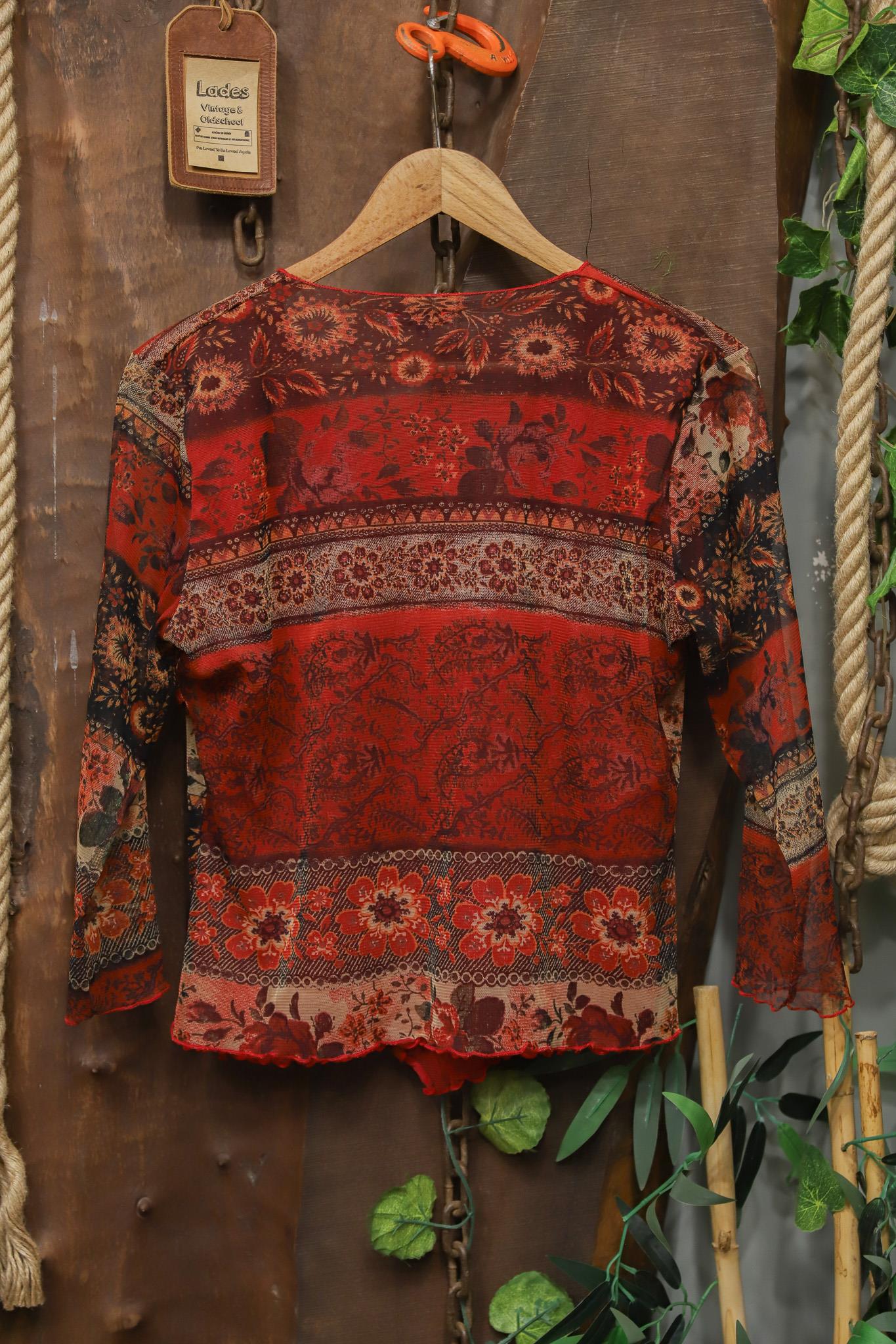 2000s Red Paisley Boho Bluz