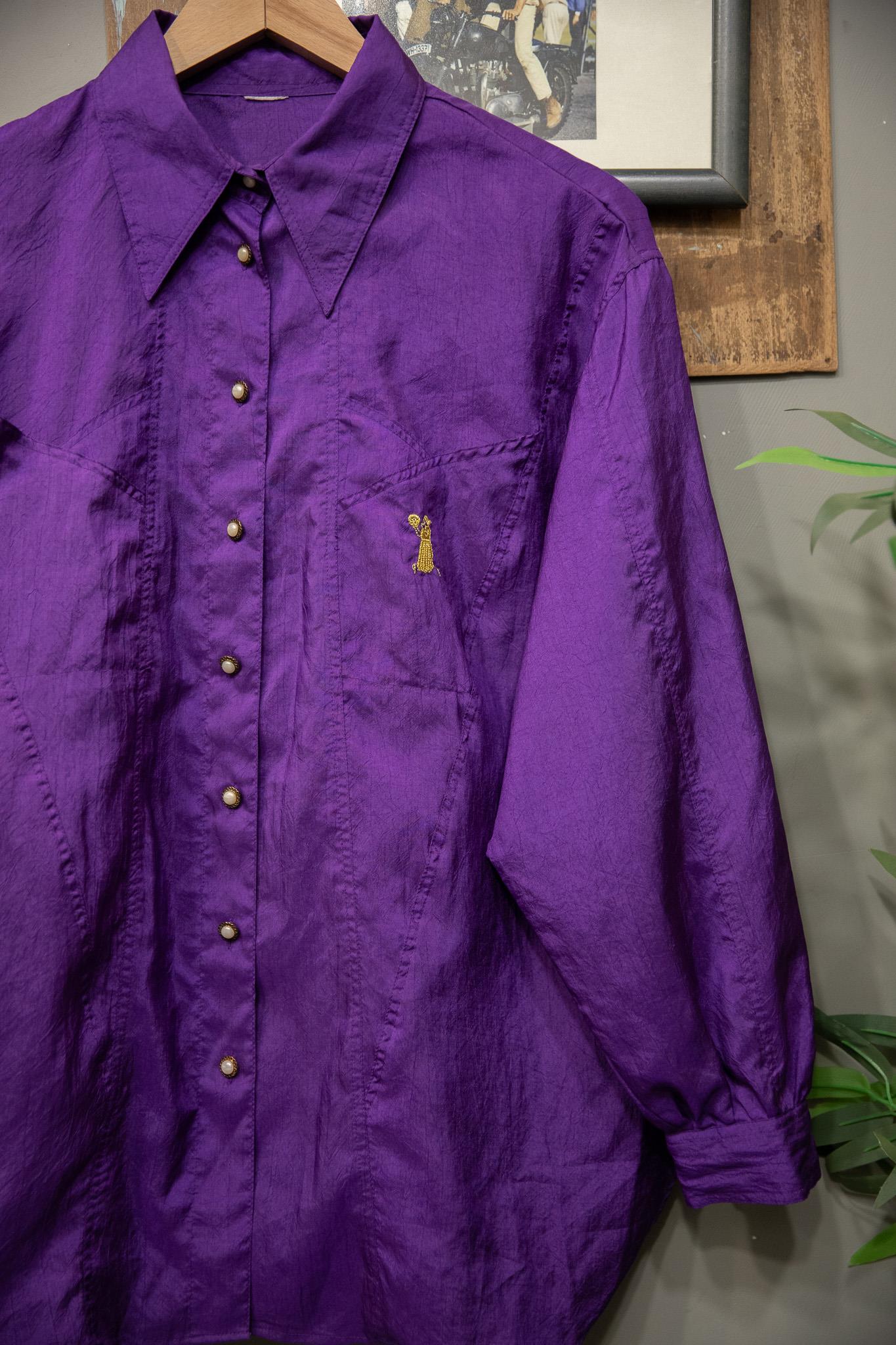 70s France Purple Tasarım Kadın Gömlek
