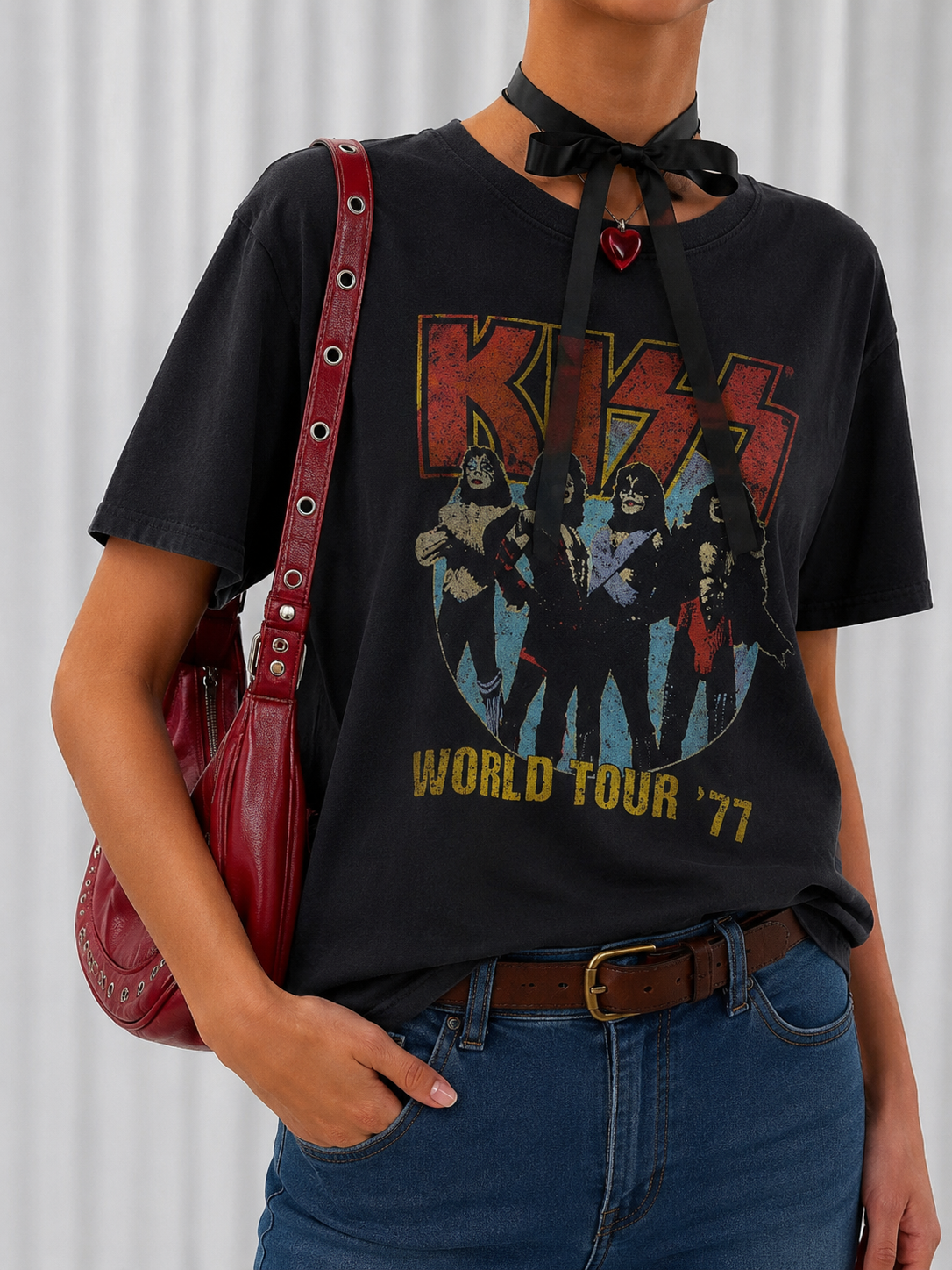 70s KISS World Tour-77 Rock Tişört