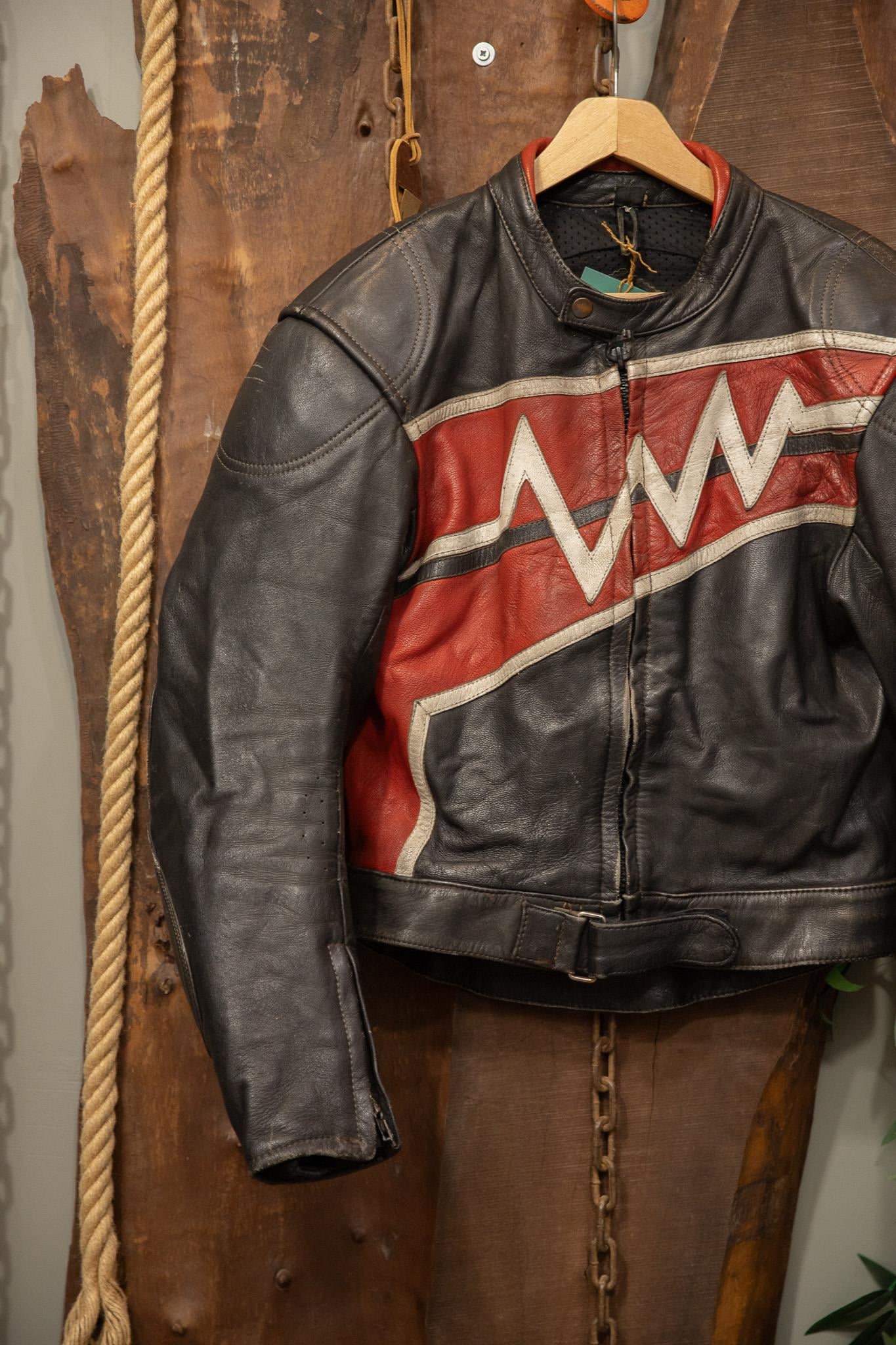80s Biker Red Moto Deri Ceket