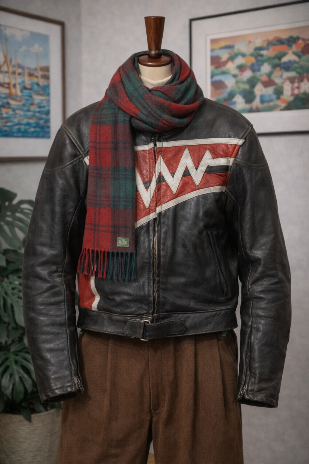 80s Biker Red Moto Deri Ceket