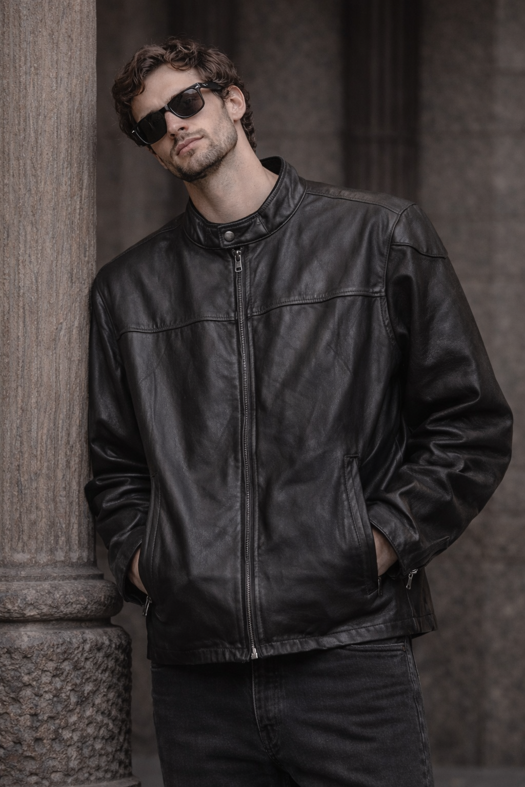 80s Black Biker Eskitme Deri Ceket