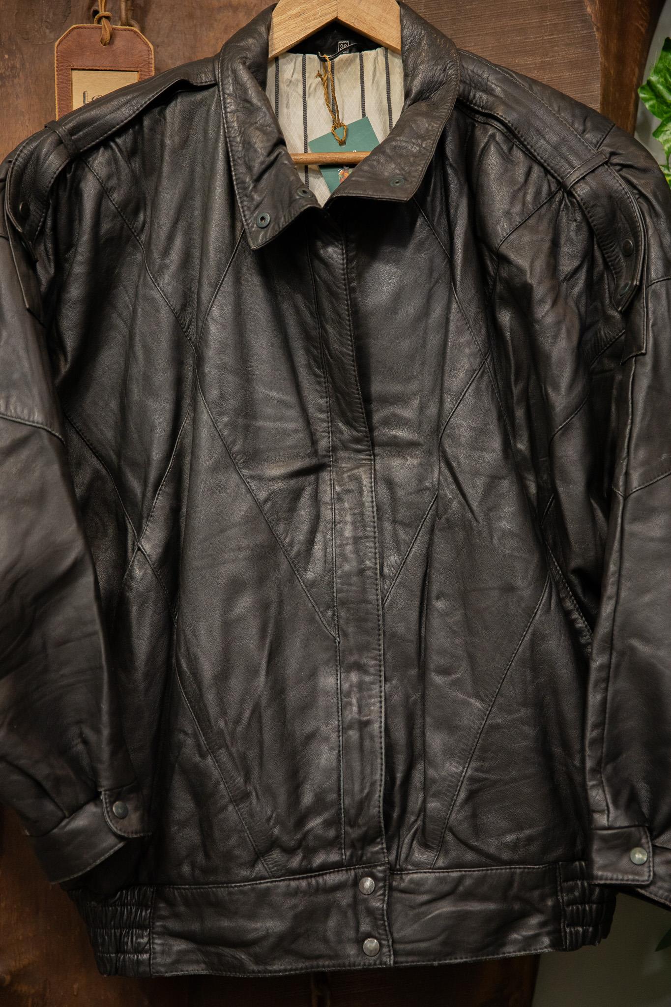 80s Black Bomber Deri Ceket
