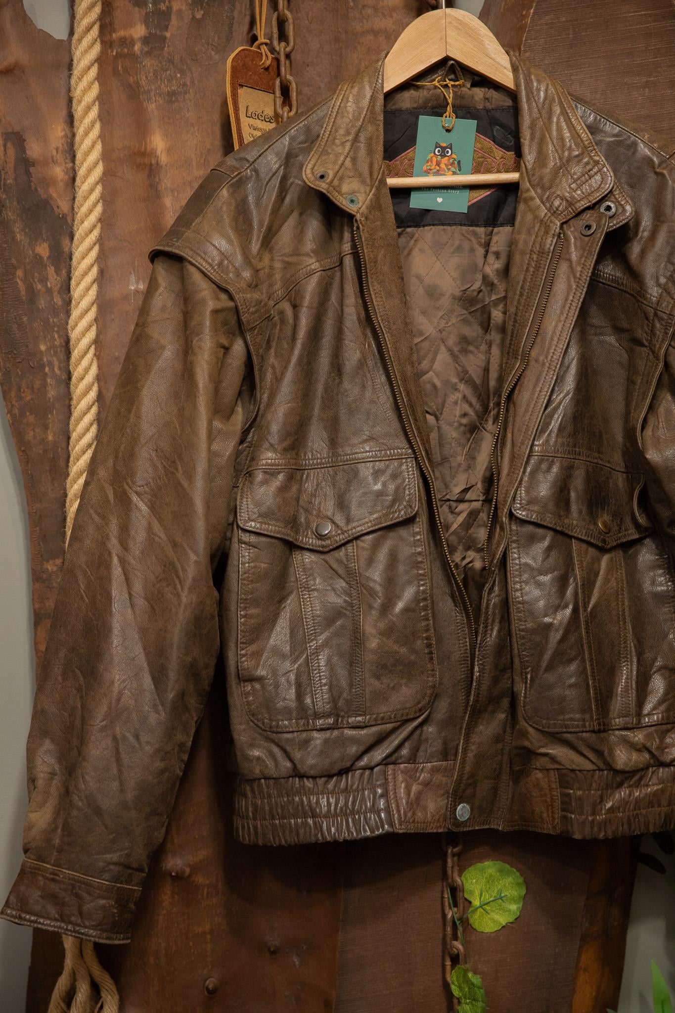 80s Brown Eskitme Bomber Deri Ceket